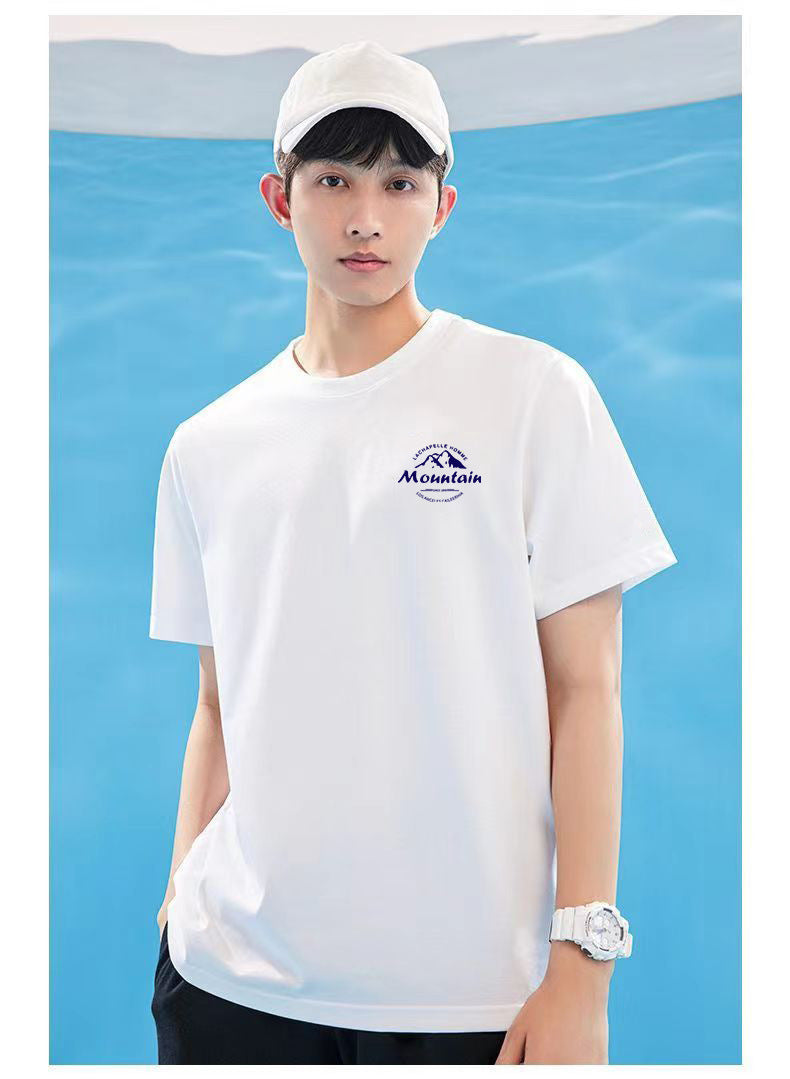 Ice Silk Cool Short Sleeve Men's Loose Student Black and White Half Sleeve T-Shirt Summer Trendy Round Neck T Shirt All-Match Bottoming Shirt