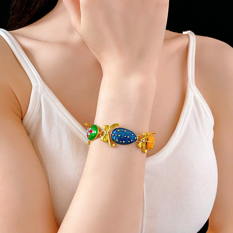 Medieval vintage Water Drop Flower Bow Necklace Palace Style Diamond Inlaid Oil Drop Collarbone Chain High-end Jewelry