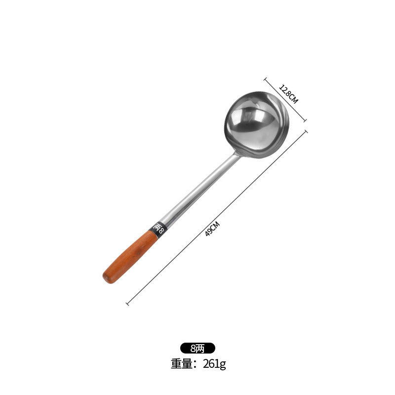 Stainless Steel Stir-Fry Spoon Chef's Stirring Spoon Long Handle Soup Spoon Serving Spoon Stir-Fry Spoon Kitchen Spatula Wooden Handle Pot Spatula Spoon