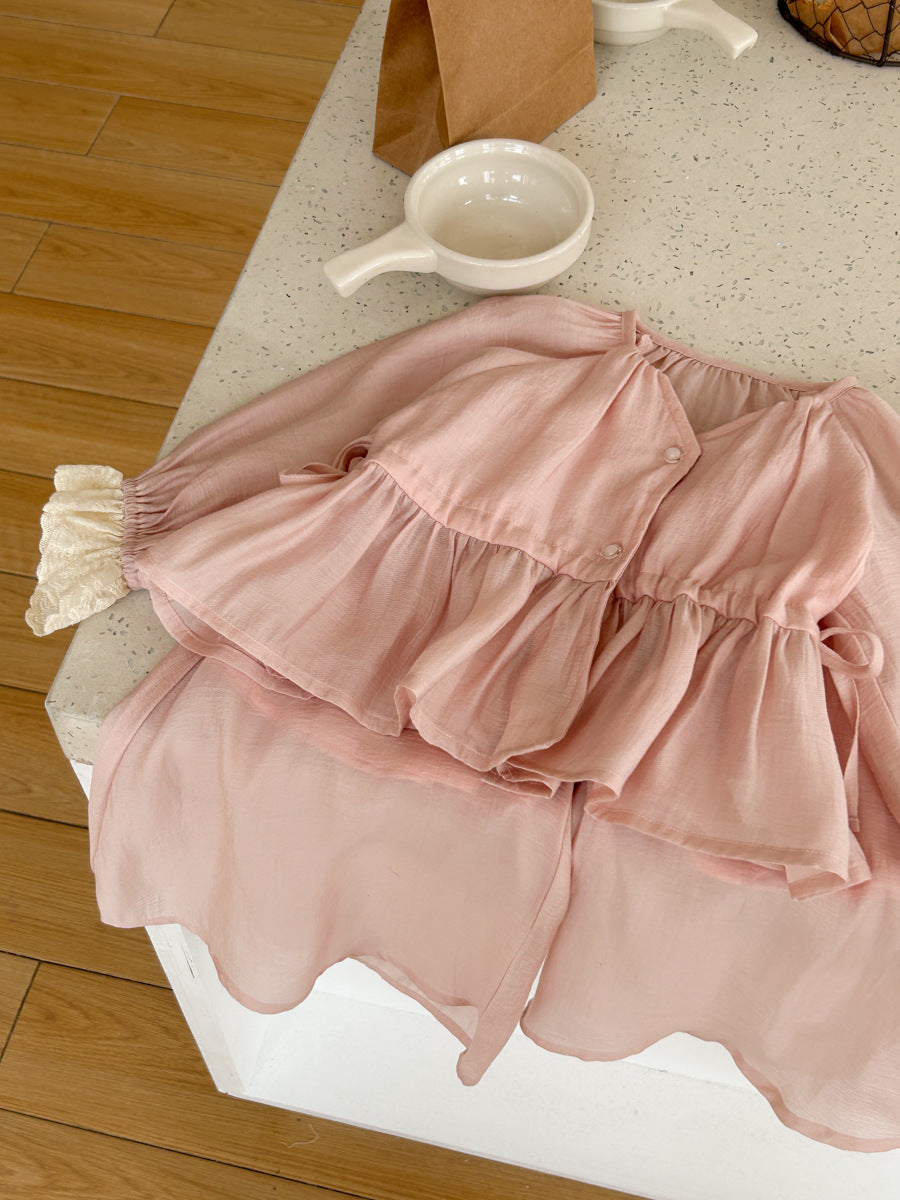 High-end socialite temperament girls' summer outfit2024High-end Sun Protection Shirt and Tea Break Skirt Hot-selling Two-piece Set