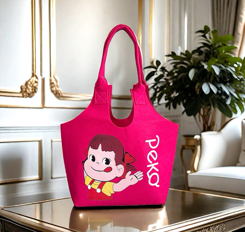 New Trendy Cartoon Felt Bag Printed Felt Tote Bag Large Capacity Exquisite Student Bag Travel Bag Storage Bag