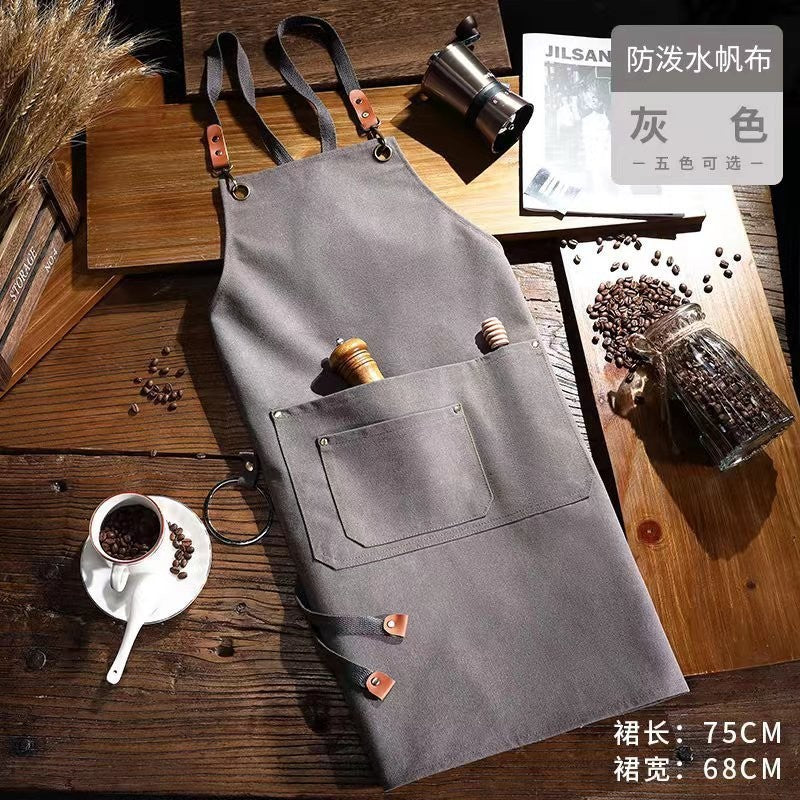 Factory Waterproof Canvas Apron Custom Printed Catering Kitchen Workwear Dirt-resistant Cross-border Advertising Foreign Trade Wholesale