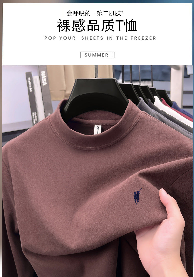 Cross-border foreign trade high-end pony embroidery men's long sleeve t Half Turtleneck Thermal Base Layer Shirt for Men Inner Wear