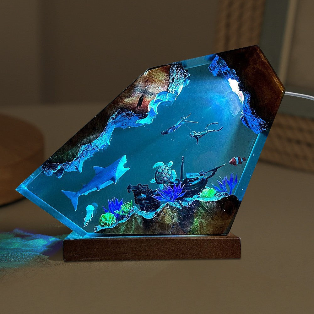 Great White Shark Sea Turtle Diver Resin Night Light Wooden Crafts Christmas birthday creative small gifts