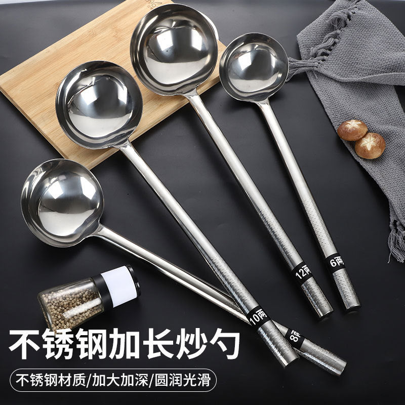 Stainless Steel Stir-Fry Spoon Chef's Stirring Spoon Long Handle Soup Spoon Serving Spoon Stir-Fry Spoon Kitchen Spatula Wooden Handle Pot Spatula Spoon