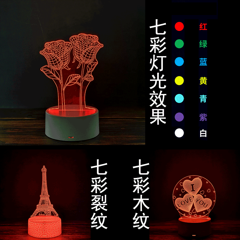 Cross-Border Creative3d Night Light Acrylic Board Internet Celebrity Hot-Selling Bedside Lamp Remote Control3d Nezha Night Light Ambient Light