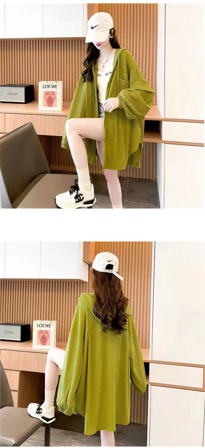 plus Size300White Long Sleeve Sun Protection Jacket for Women, Summer Versatile Mid-Length Loose Cardigan with Hood