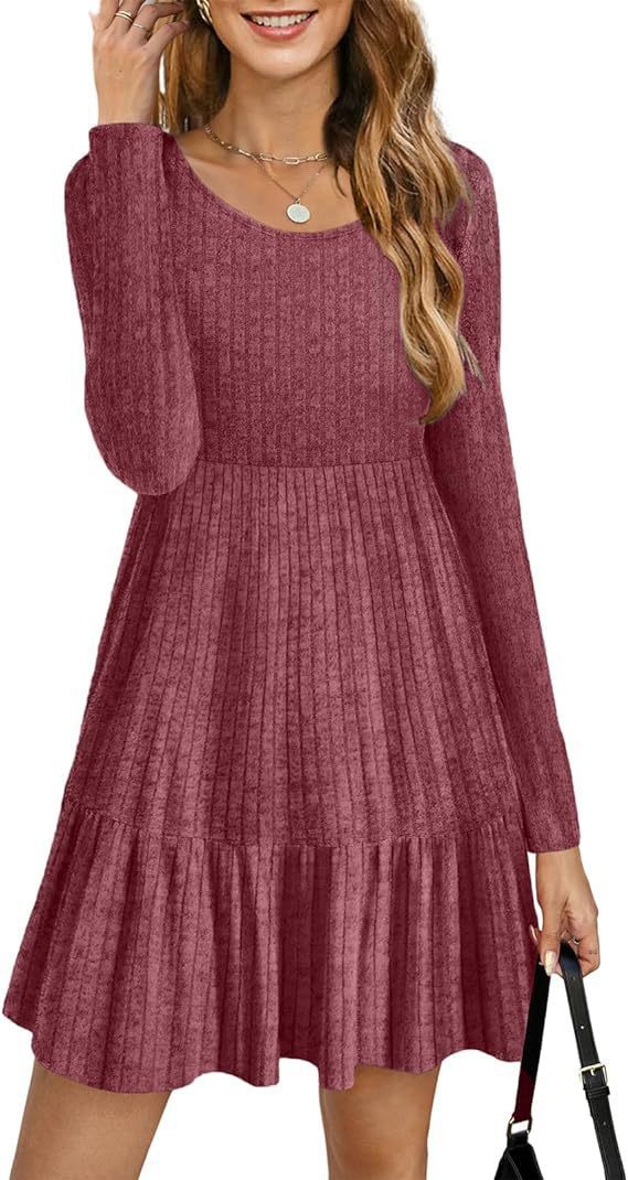 2023Autumn and Winter TEMU Amazon European and American Women's Fashion Cross-Border New Striped Round Neck Knitted Sweater Dress for Women
