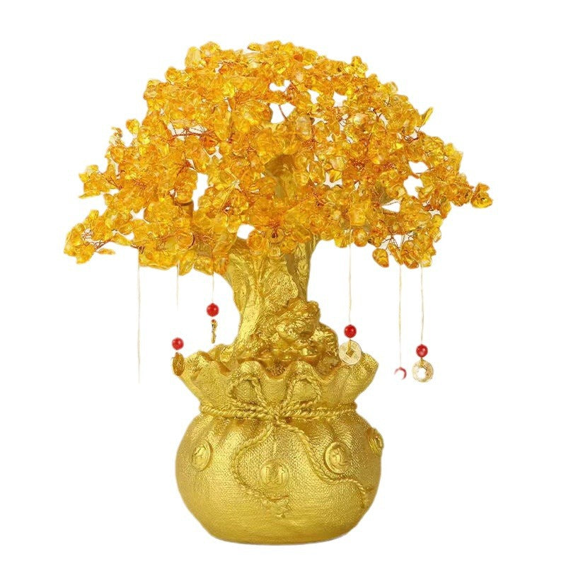 Yellow Crystal Money Tree Fortune Tree Ornament Crystal Ornament Wealth Tree Crystal Tree Home Living Room Opening Gift