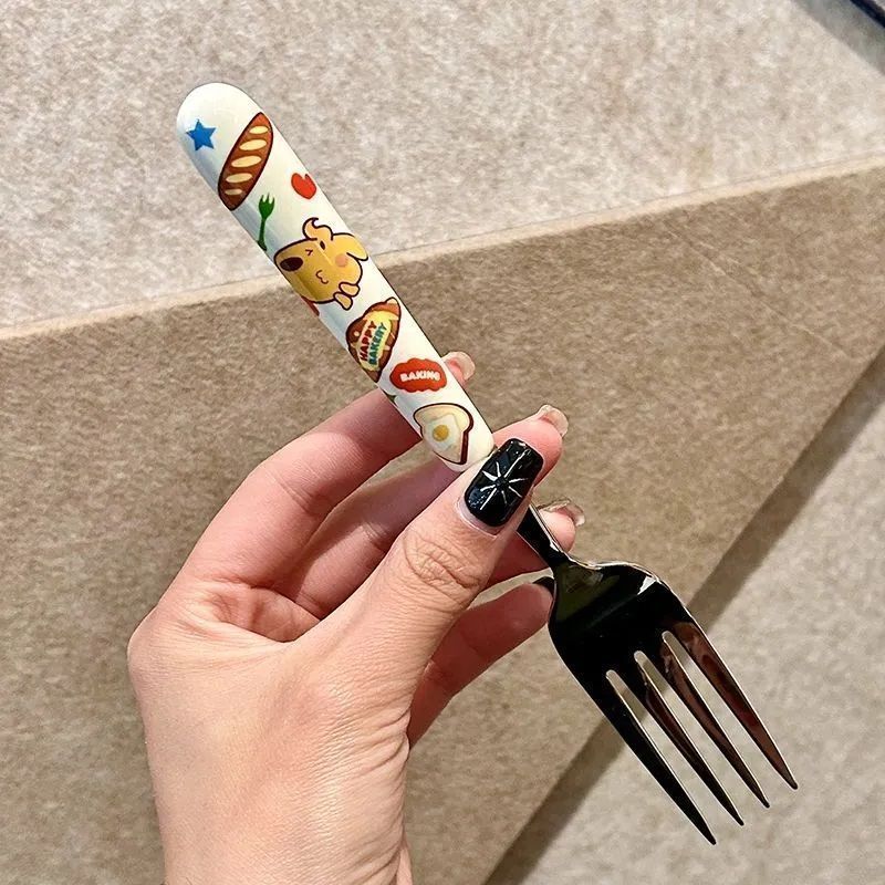 Student Dormitory Home Cute Bread Dog Tableware Set Spoon Fork Three-piece Portable Kitchen Supplies Cartoon Creative