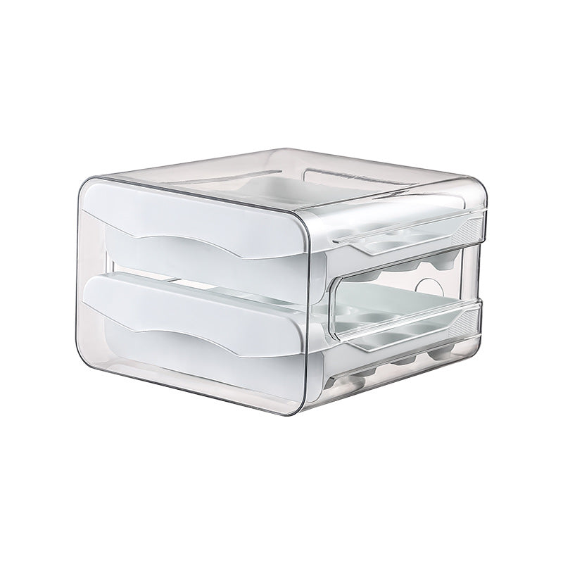 Ruge Transparent Double Layer Fresh-Keeping Box Kitchen household plastic sealed egg carton Drawer-style Refrigerator Storage Box