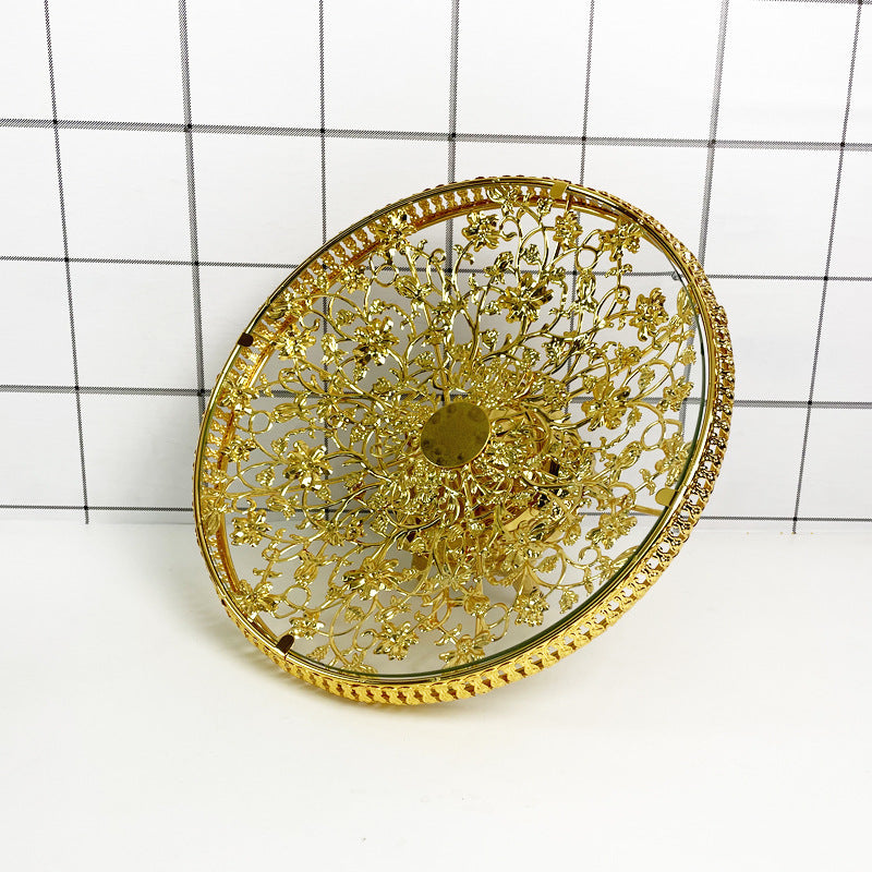 In Stock European Style Glass Gold-Plated Dessert Tray Wedding Decoration Fruit Plate Events Cake Serving Tray