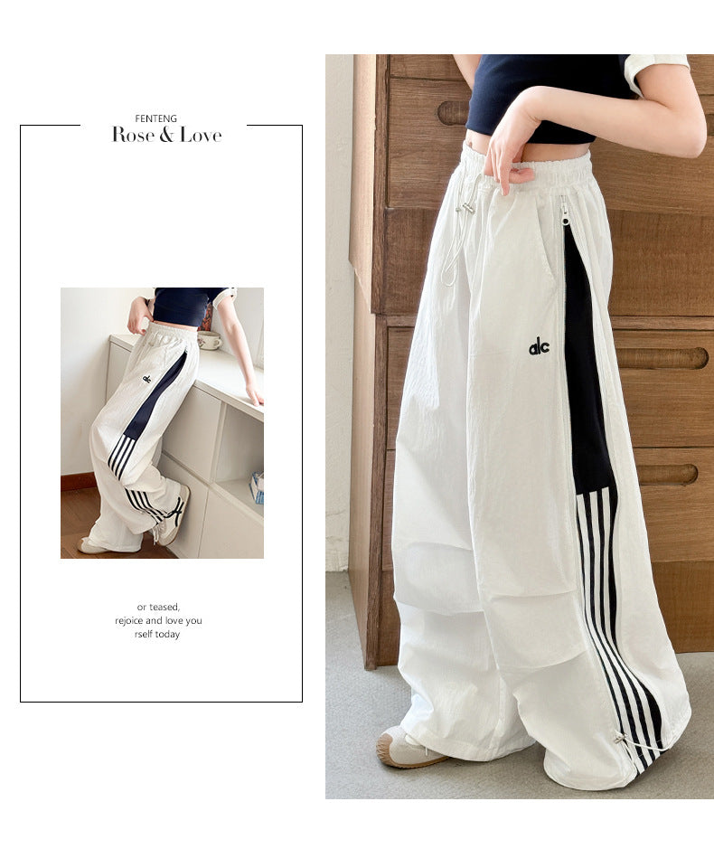 Girls' Summer Thin Pants2025New Cool and Stylish Quick-Dry Cargo Pants for Middle School Students Ice Feel Wide-Leg Pants