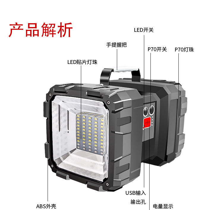 Outdoor Strong Light Bright Spotlight Handheld Lamp Rechargeable Long-Range Multi-Function Household Work High-Power Flashlight