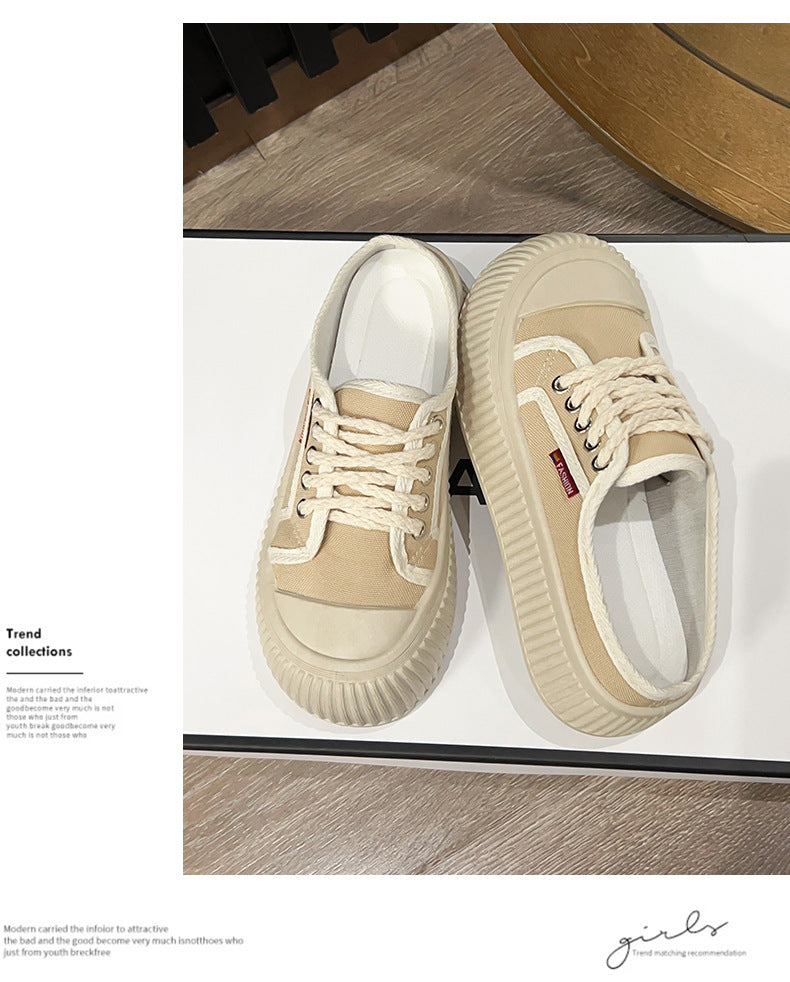 Summer New Trendy Women's Shoes Korean Style Canvas Shoes Thick Sole Loafers Fashion ins White Sneakers Platform Shoes Soft Sole