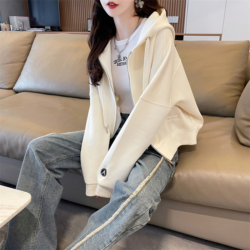 Spring and Autumn Short Hooded Sweatshirt Jacket for Petite Women, New Thin Loose Stylish Zipper Cardigan for Autumn and Winter