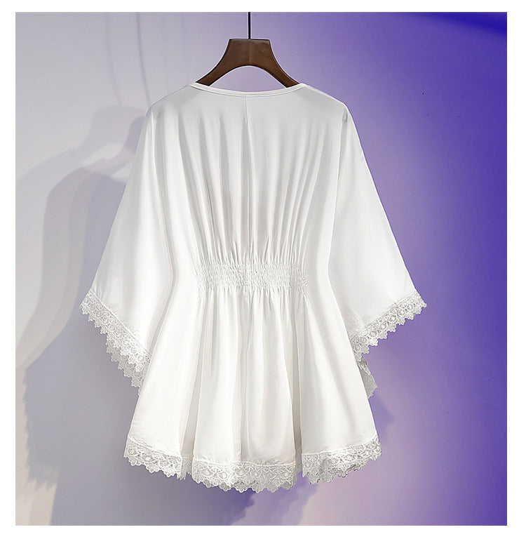 Summer Fashion Retro Slimming Top Women's Stylish Youthful Printed Five-Sleeve Round Neck Chiffon Blouse Women's Fashion