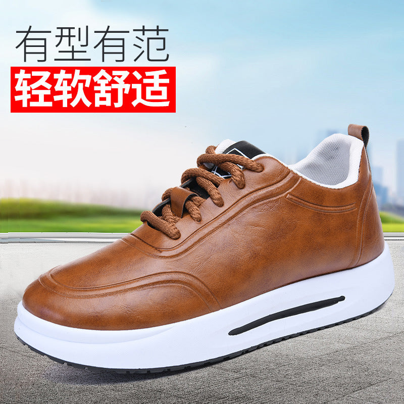 Men's Lace-up PU Waterproof Casual Leather Shoes Solid Color Shallow Mouth Soft Sole Soft Surface Low-top Men's Single Shoes Business Shoes