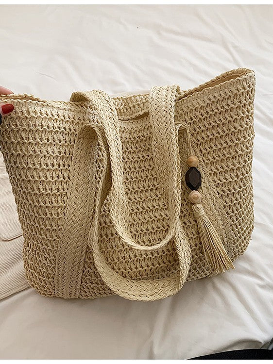 Cross-Border Hot-Selling Women's Bag Simple Large Capacity Lightweight Woven Bucket Beach Bag Trendy Straw New Handheld Shoulder Bag