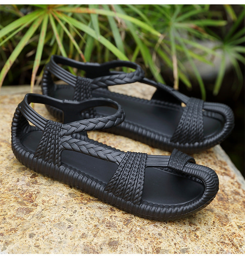 Men's Summer Straw Sandals Hollow Handmade Woven Roman Sandals Vietnamese Slippers Soft Sole Personality Beach Sandals
