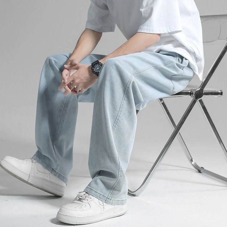 Vintage Jeans Men Summer Thin Loose Straight Versatile Trendy Brand Hong Kong Style Wide Leg Casual Long Pants