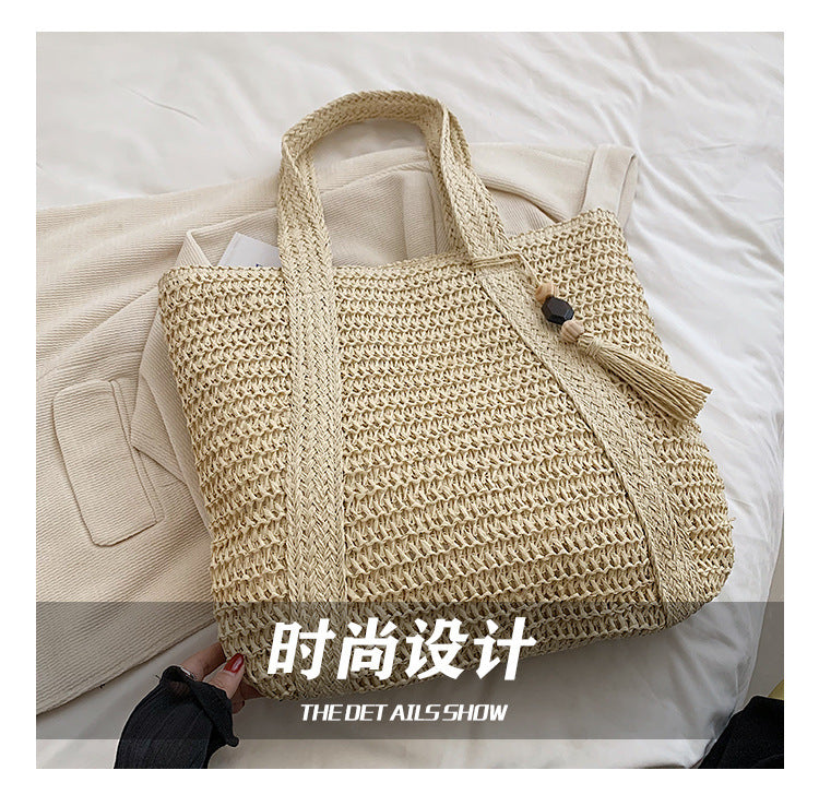 Cross-Border Hot-Selling Women's Bag Simple Large Capacity Lightweight Woven Bucket Beach Bag Trendy Straw New Handheld Shoulder Bag