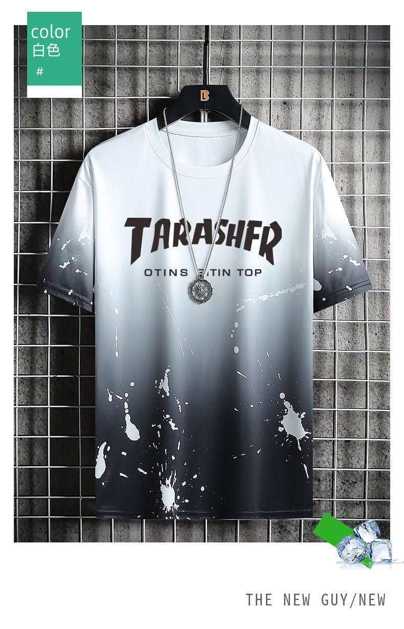 Ice silk short sleeve t Men's Summer T-shirt2025New Trendy Student Youth Half-Sleeve Men's Ice-Sense Ink-Splash T-Shirt