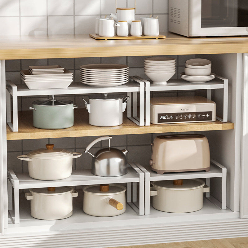 Cabinet Inner Layered Storage Rack Kitchen Countertop White Desktop Storage Rack Organizer Shelf for Seasonings, Bowls, Plates, and Cookware