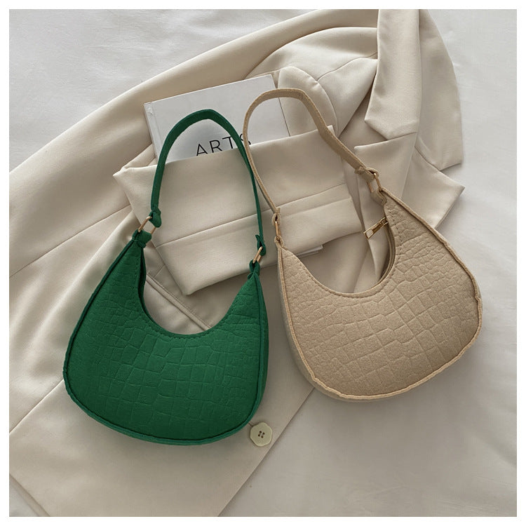 Solid Color Elegant Women's Bag2024Trendy Korean Style Autumn Winter New Stone Pattern Underarm Bag Casual Shoulder Handbag