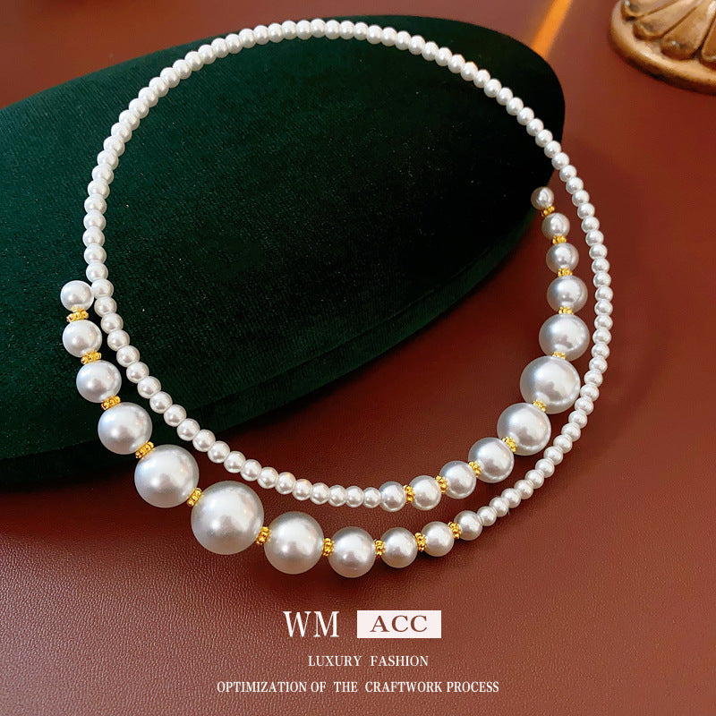 Irregular Cross Pearl Choker Versatile High-End Fashion Collarbone Chain French Retro Light Luxury Necklace for Women