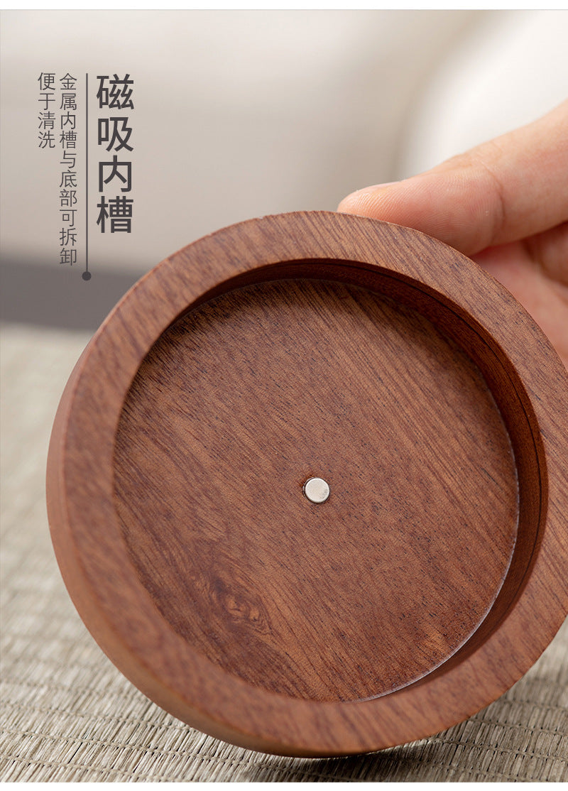 Walnut Ashtray for Home Living Room with Lid, Anti-Fly Ash, Stainless Steel Inner Liner, Creative Office Quality Ashtray