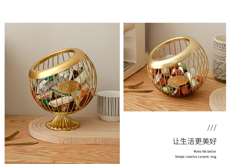 Cross-Border Iron Art Fruit Basket Coffee Capsule Storage Basket Desktop Decoration Coffee Table Snacks Dried Fruit Candy Storage