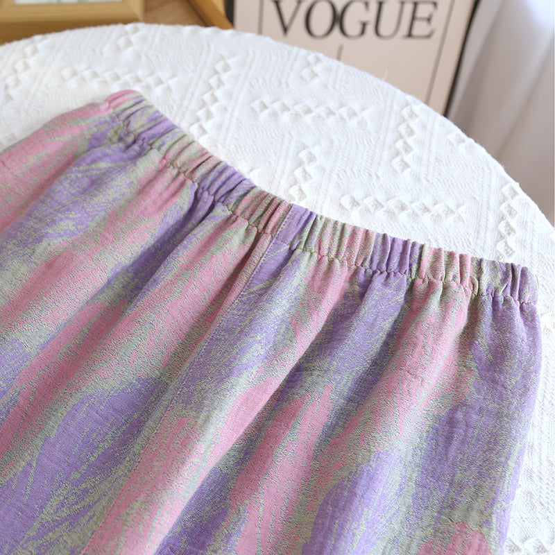 Yarn-Dyed Women's Thin Cotton Jacquard Feather Retro Chinese Style Spring Summer Homewear Loose Pajama Set Dropshipping