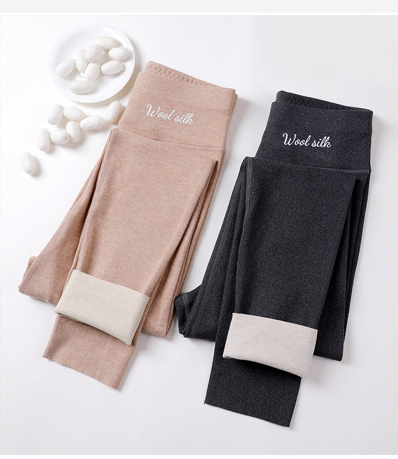 Wool Silk De Rong High Waist Slim Fit Leggings Women's Inner Wear Seamless Tummy Control Autumn Winter Pants Hip Lift Can Be Worn Outside