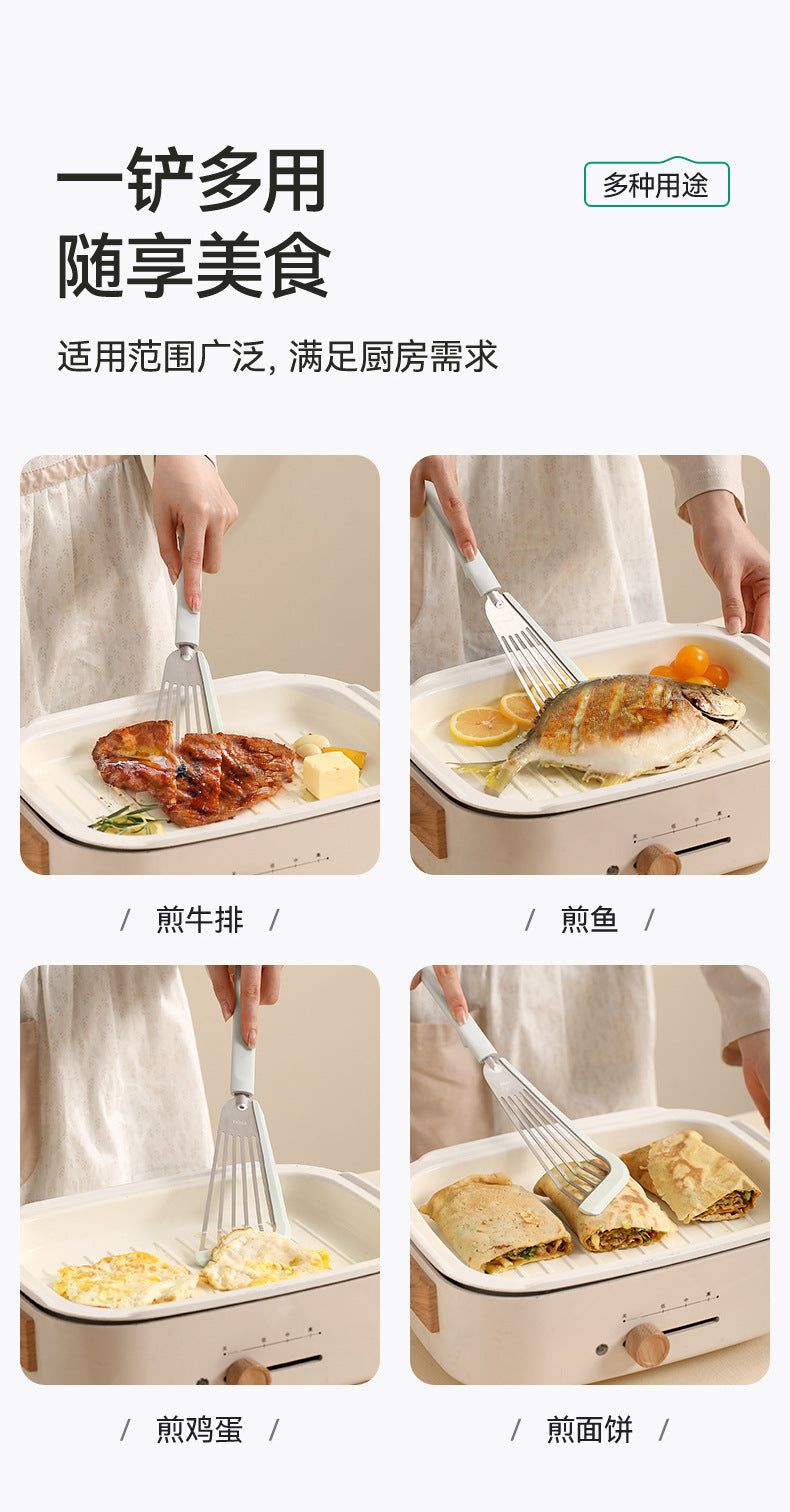 FaSoLa Household High-Temperature Resistant Stainless Steel Spatula Kitchen Stir-Frying Fish Non-Stick Pan Silicone Anti-Scald Cooking Spatula