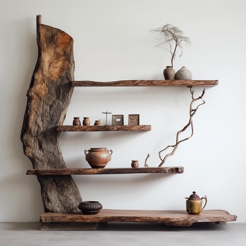 Wabi-Sabi Style Camphor Wood Solid Wood Display Cabinet Tea Storage Cabinet Natural Wood Multi-Functional Storage Rack