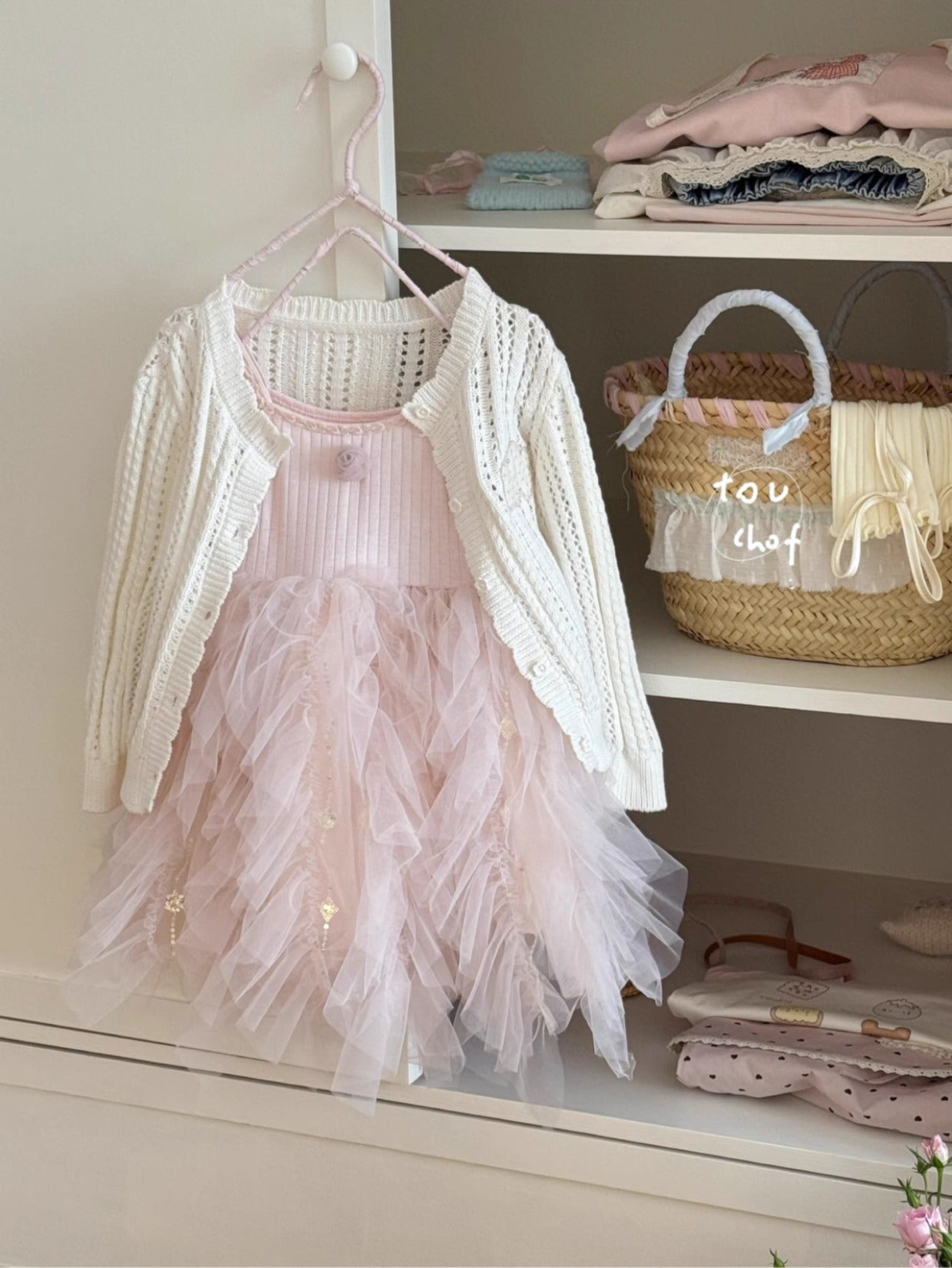 Girls Korean Style Cotton Strap Floral Mesh Princess Dress