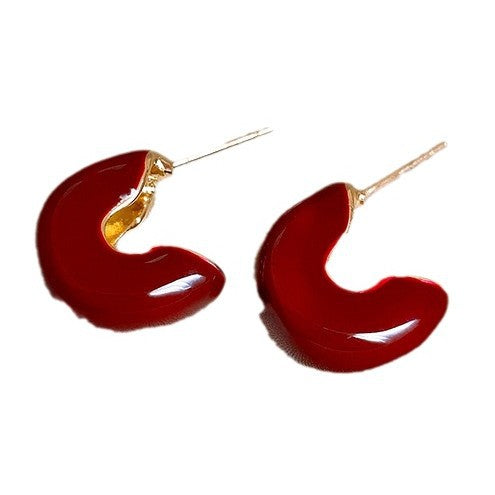 Silver Needle Ancora Red Oil Drop Geometric Earrings Niche Versatile Retro Elegant Studs High-end Fashion Earrings for Women
