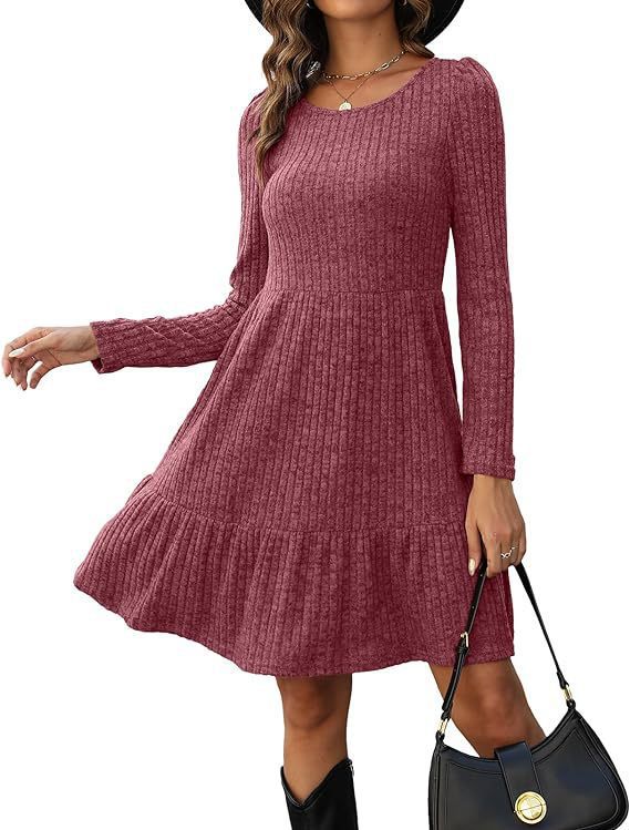 2023Autumn and Winter TEMU Amazon European and American Women's Fashion Cross-Border New Striped Round Neck Knitted Sweater Dress for Women