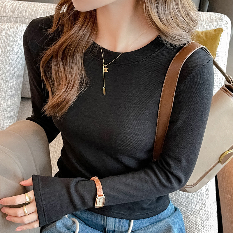 2025Early Autumn Top Outer Wear Round Neck Inner Wear Women's Fashionable White Long Sleeve t Women's Modal Base Shirt