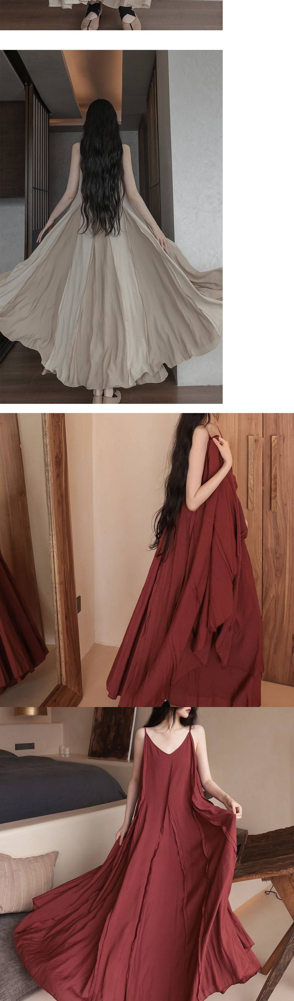 2025Spring New Heavy Craft Large Hem Strap Dress New Chinese Style Retro National Style Artistic Patchwork Long Dress