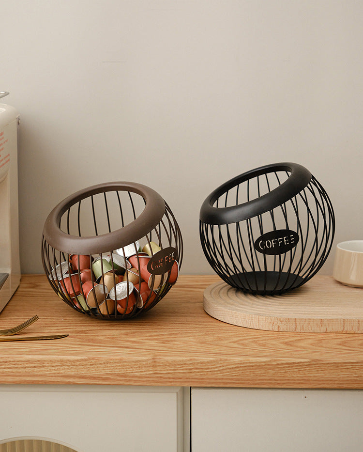 Cross-Border Iron Art Fruit Basket Coffee Capsule Storage Basket Desktop Decoration Coffee Table Snacks Dried Fruit Candy Storage