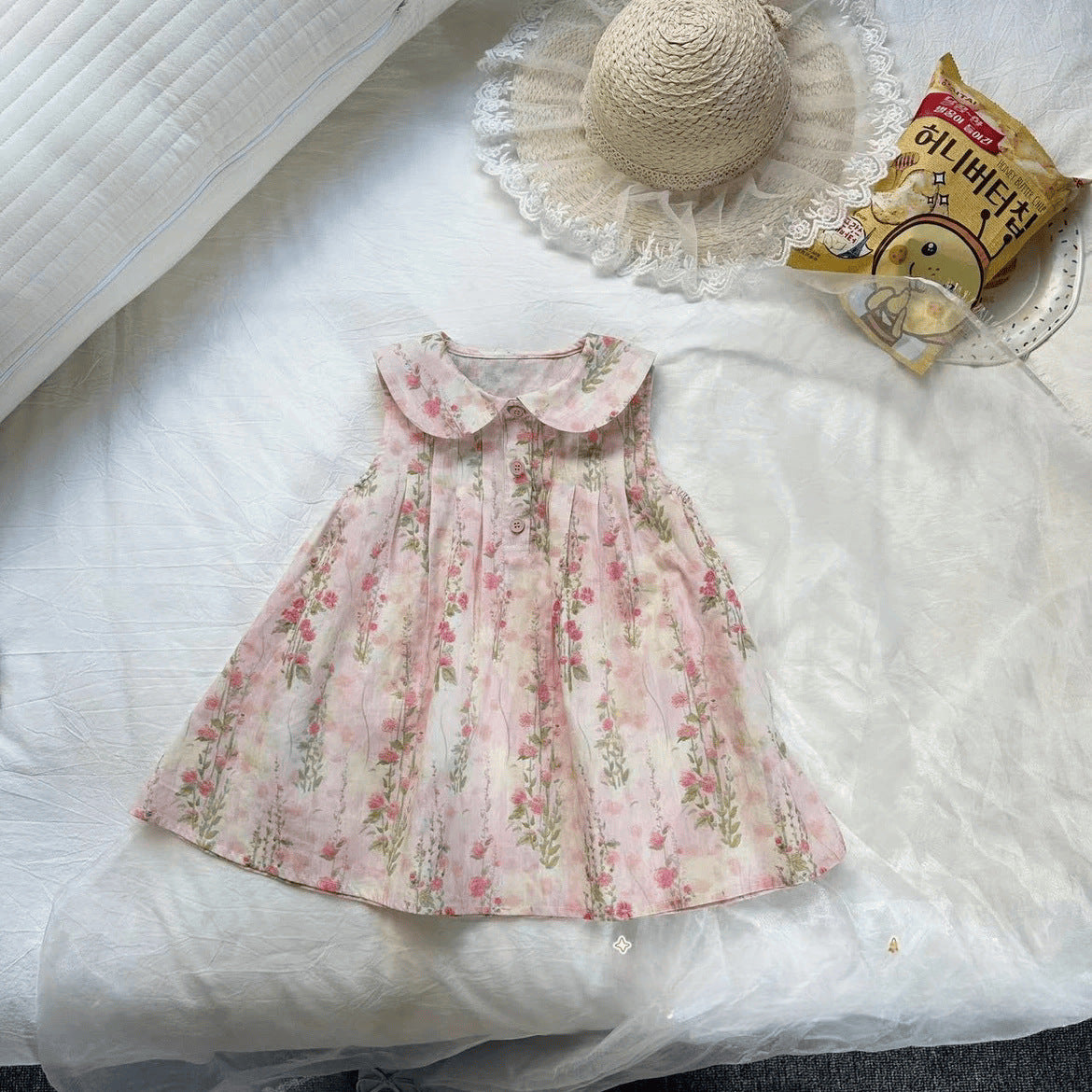 Girls' Summer Dress2024New Baby Girl Vest Dress Toddler Summer Floral Dress Children's Princess Dress