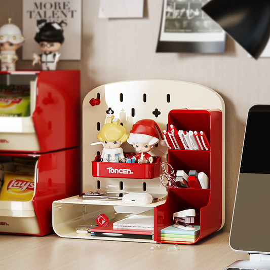 Desktop Pegboard Storage Rack Drawer Style Student Desk Stationery Office Workstation Pen Holder Organizer Storage Box
