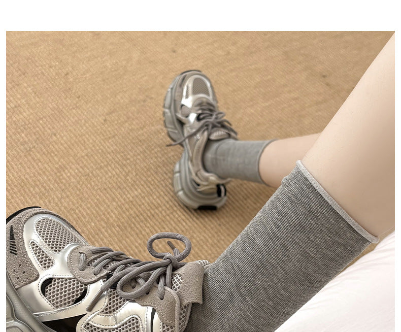 Socks Pure Cotton Women Summer Thin Style Pile Socks Solid Color Mid-Calf Socks Oxygen Cotton Confinement Socks Women Long Socks Zhuji Socks Industry