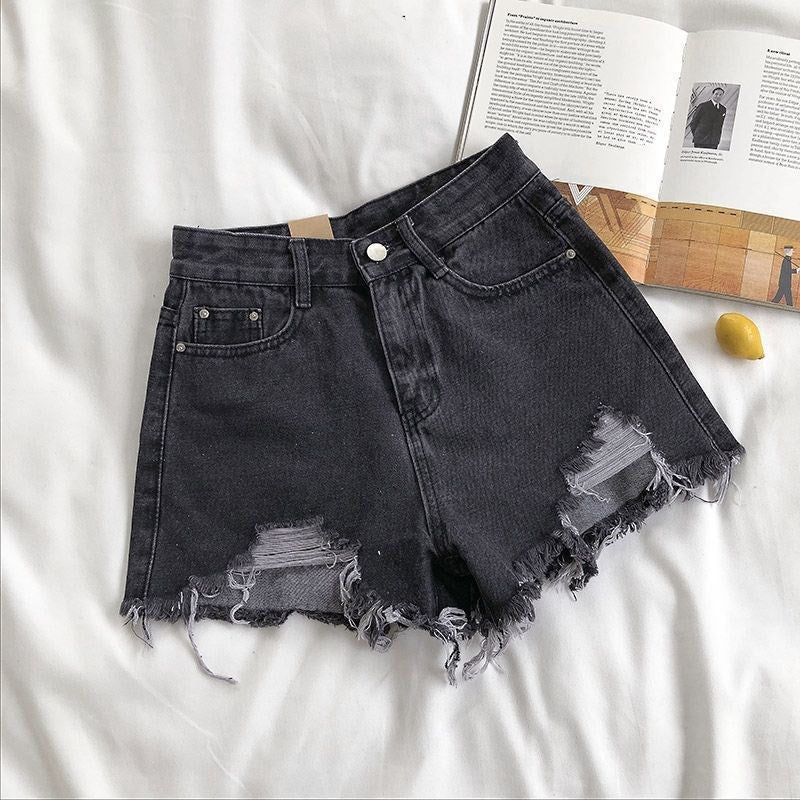 Summer Women's Korean Style New Loose Slimming Wide-Leg Hot Pants High-Waist Fashion Ripped Frayed Denim Shorts