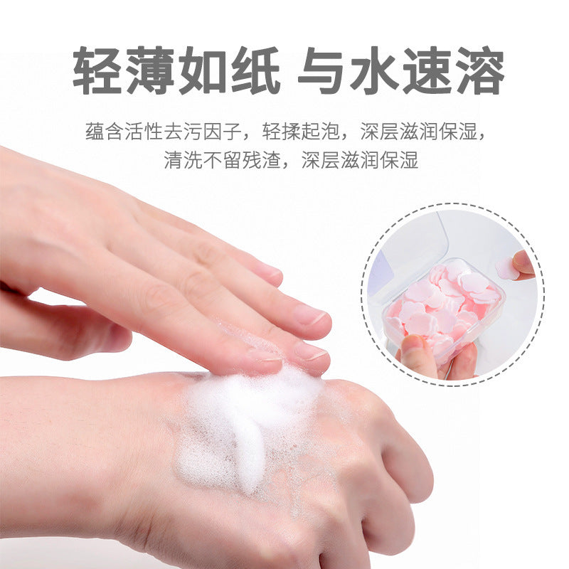 Portable Hand Washing Tablets Soap Paper for Students and Children, Disposable Travel Mini Petal Soap Tablets Boxed