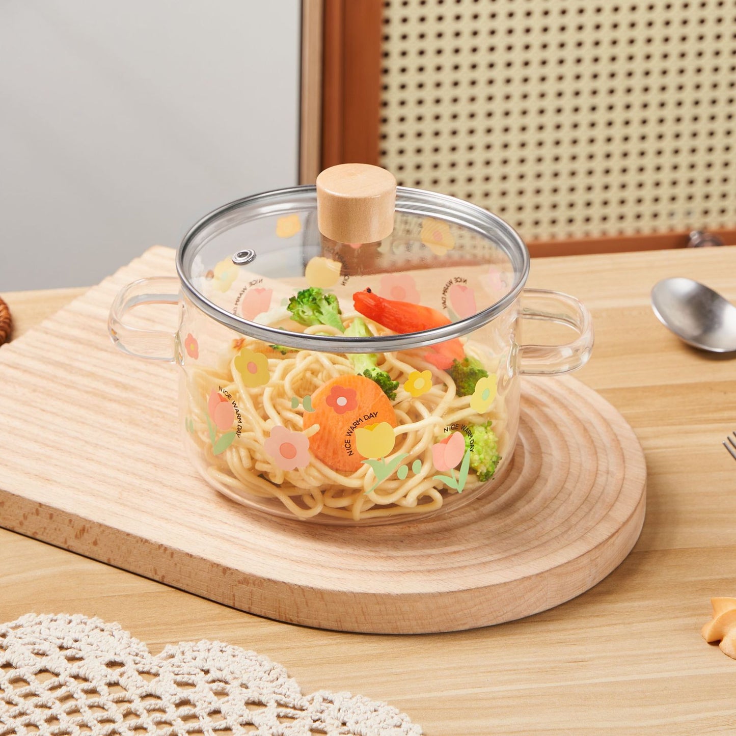 Creative Bear Double Ear Soup Pot Striped Pot Glass Transparent Health Pot Electric Ceramic Stove Heatable Instant Noodle Bowl Milk Pot