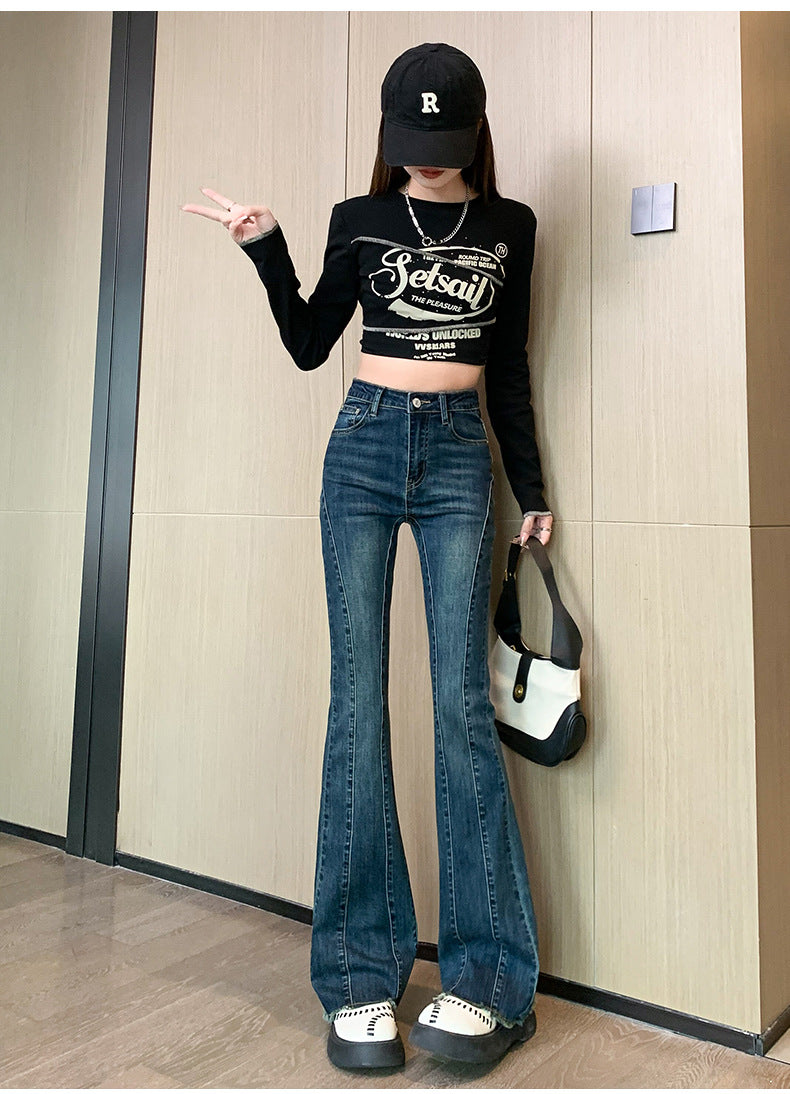 1223Flared Jeans for Women Summer Thin Pear Shape Body Lift Tummy Control Denim Bell Bottom Patchwork Fashion Pants