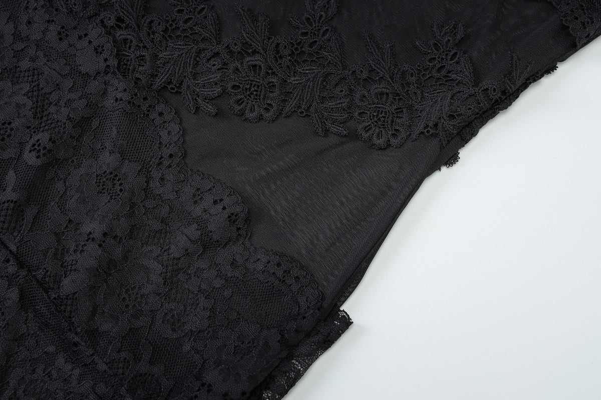 Europe and America ins Fashionable New Sexy Hot Girl Style Sheer Lace Tube Top Patchwork Bodycon Lace Dress for Women